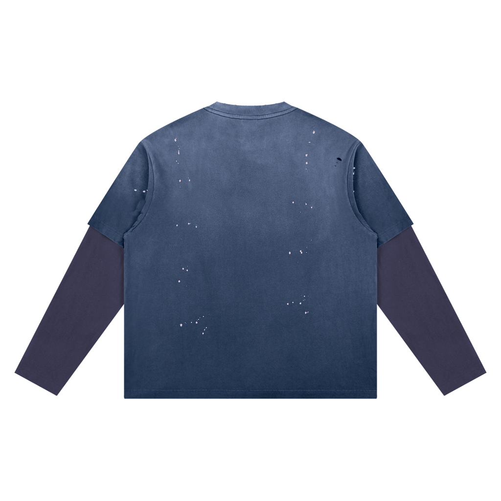 Ice vain Unisex Vintage Wash Distressed Layer T-Shirt