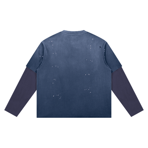 Ice vain Unisex Vintage Wash Distressed Layer T-Shirt