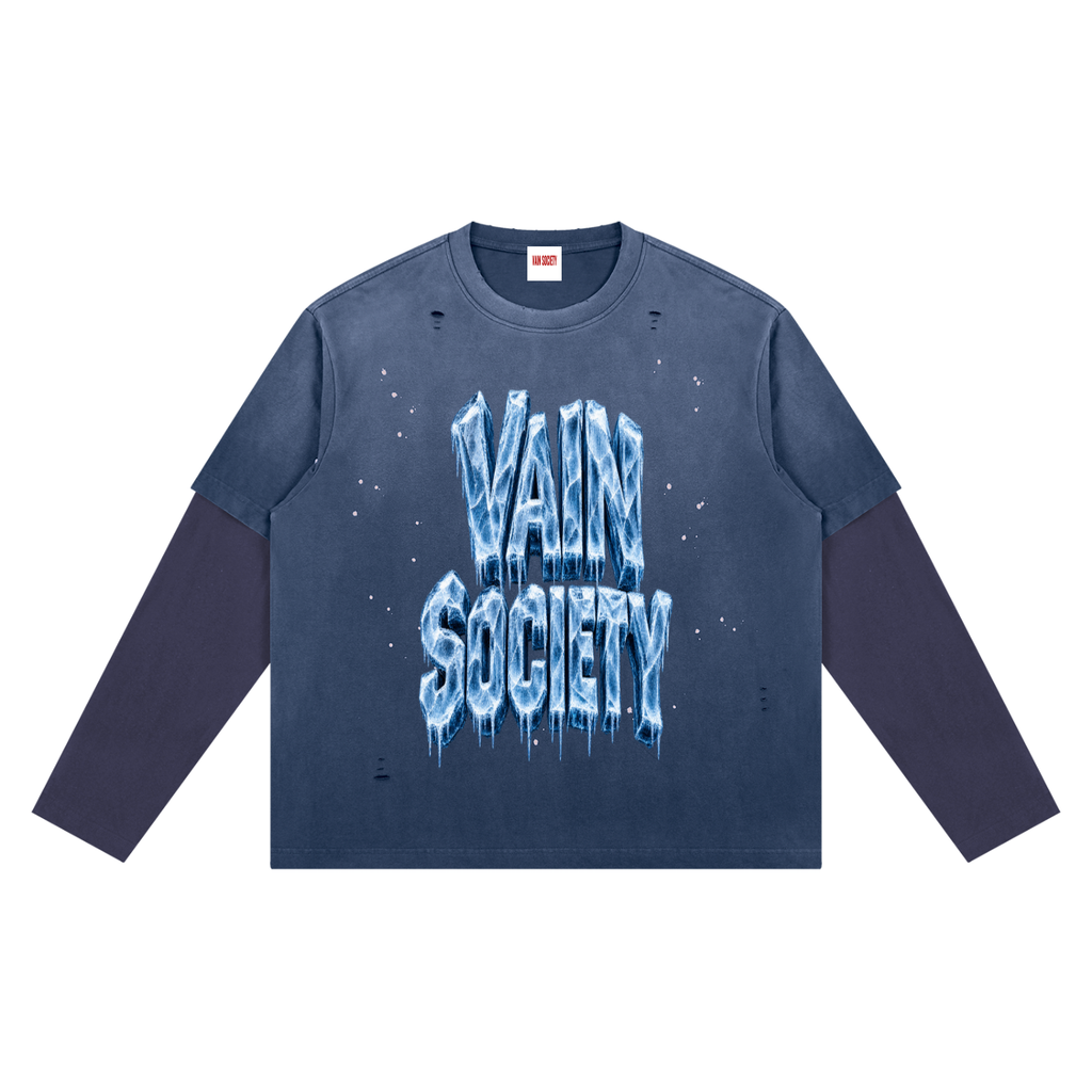 Ice vain Unisex Vintage Wash Distressed Layer T-Shirt