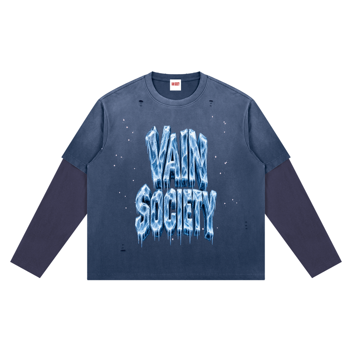Ice vain Unisex Vintage Wash Distressed Layer T-Shirt
